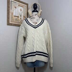 Brandy Melville Cream Cable Knit Wool Sweater One Size